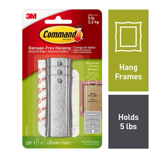 Command Large Gray Sticky Nail Sawtooth Hangers (3 Hangers, 6 Large Adhesive Strips, 6 Mini Adhesive Strip Pairs)