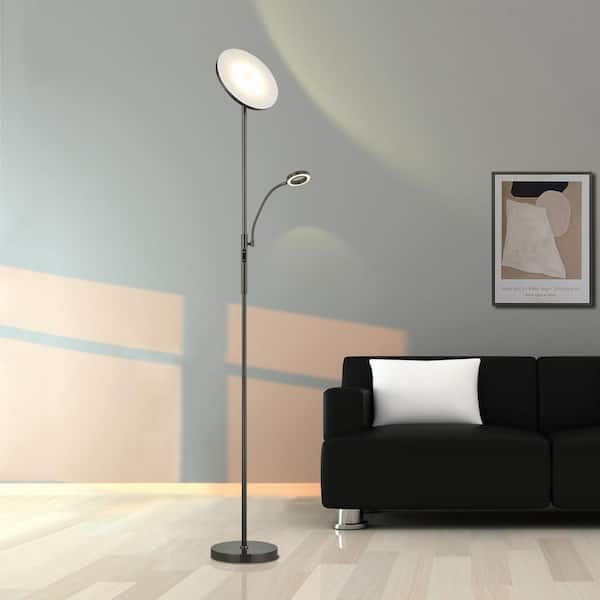 ARTIVA in. Modern Slim LED Torchiere Floor Lamp with Reading Light and Remote - The Home Depot