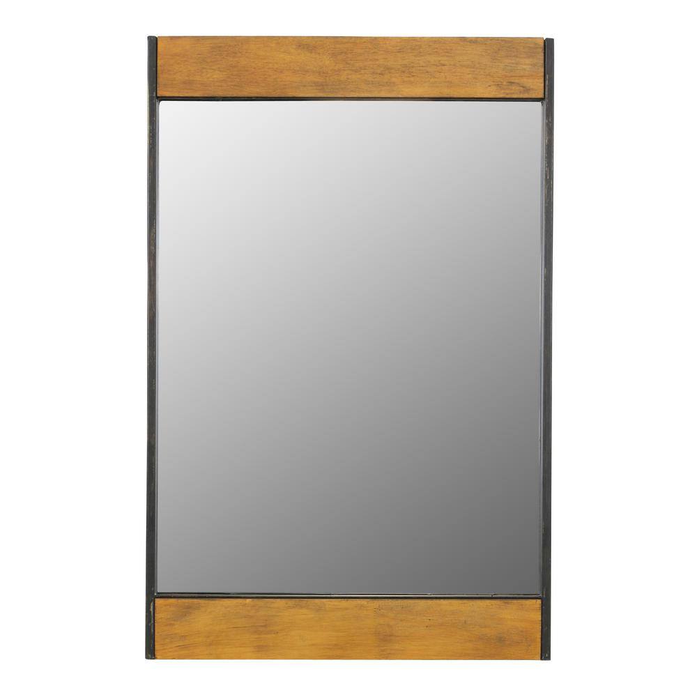 Minimalist Brown Wood and Metal Rectangular Bathroom Vanity