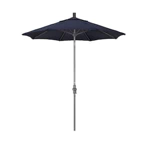 7.5 ft. Grey Aluminum Market Collar Tilt Crank Lift Patio Umbrella in Navy Sunbrella
