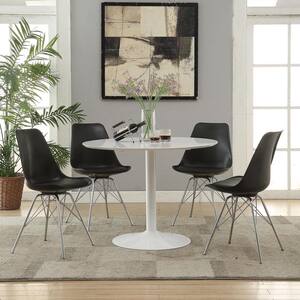 Lowry 5-Piece Round Black and White Wood Top Dining Set Tulip Table with Eiffel Chairs