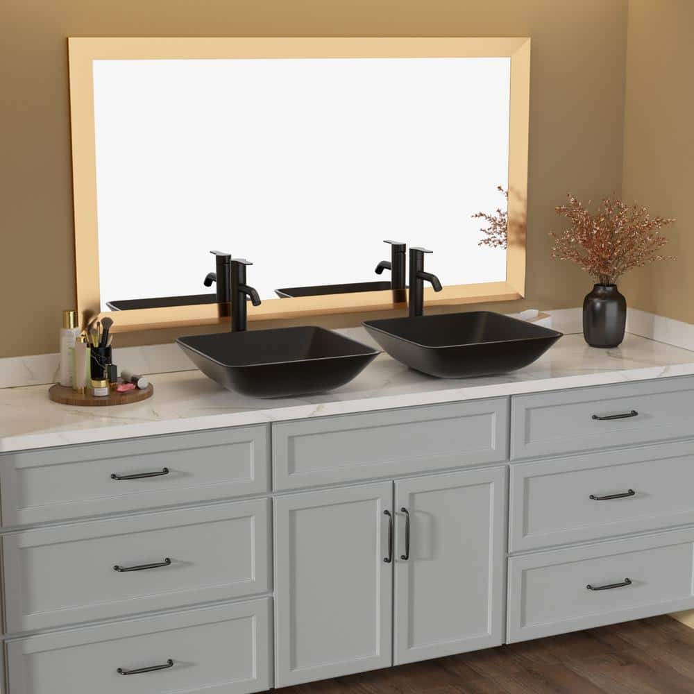16" Square Matte Black Tempered Glass Vessel Sink