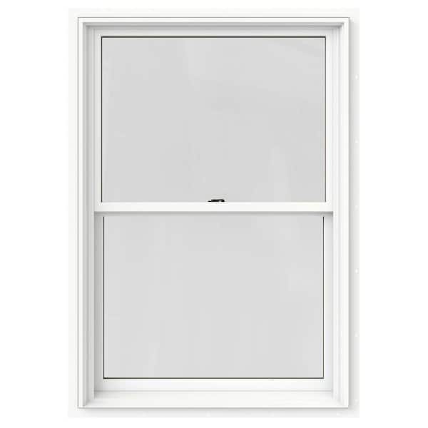 JELD-WEN 29.375 in. x 48 in. W-2500 Series White Painted Clad Wood Double Hung Window w/ Natural Interior and Screen