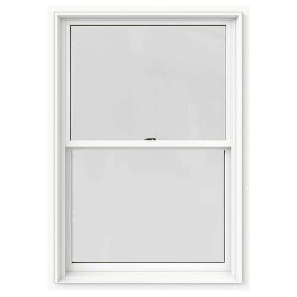 JELD-WEN 33.375 in. x 48 in. W-2500 Series White Painted Clad Wood Double Hung Window w/ Natural Interior and Screen