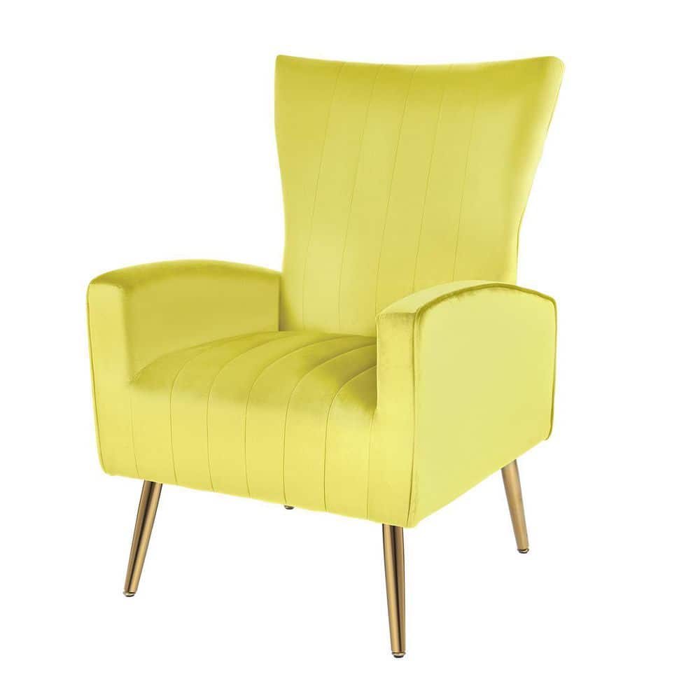 Homy Casa Bexley Yellow Velvet Upholstered High Back Arm Accent Chair Bexley Yellow The Home Depot