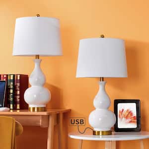 Sacramento 26.75 in. White Table Lamp Set with USB (Set of 2)