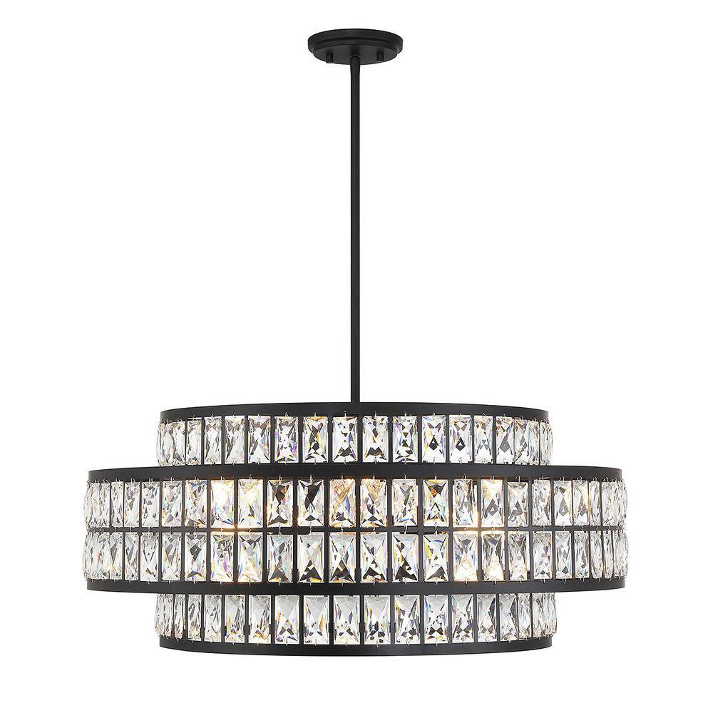 Renzo Matte Black 6-Light Crystal Drum Pendant