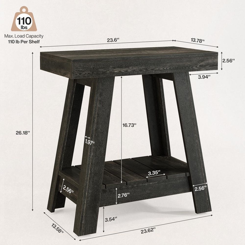 Kerlin 23.6 in. Black Rectangle Wood End Table with 2-Tier Shelf, Small Sofa Side Table with Storage - thumbnail 5