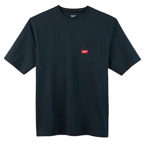 Men's Small Blue Heavy-Duty Cotton/Polyester Short-Sleeve Pocket T-Shirt