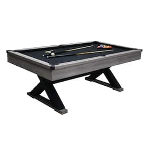 84 in. Pool Table with Billiard Balls, Cues, Pool Cue Chalk, Cleaning Brush, X-Legs, Black Cloth, Rustic Gray