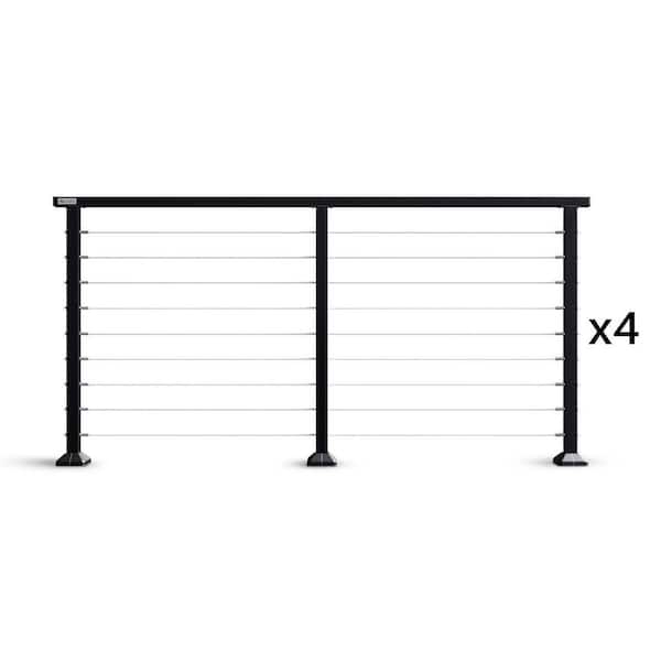 ALEKO 4-Pack Black Steel Cable Railing Kit- 6 ft. x 3 ft. Sections, 24 ...