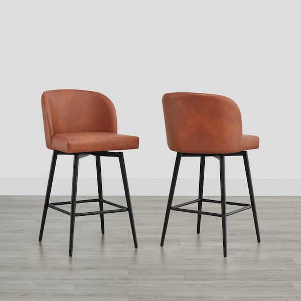 Spruce & Spring Cynthia 27 in. Reddish Brown High Back Metal Swivel Counter Stool with Faux Leather Seat (Set of 2)