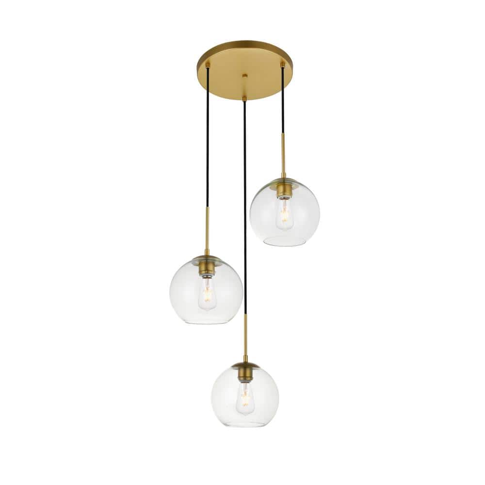 Timeless Home Blake 3-Light Brass Pendant with Clear Glass Shade