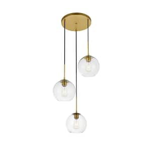 Timeless Home Blake 3-Light Brass Pendant with Clear Glass Shade