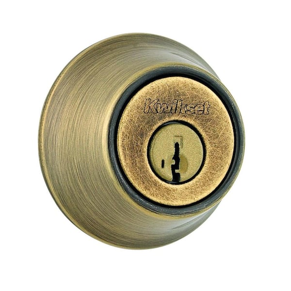 Kwikset 660 Series Antique Brass Single Cylinder Deadbolt Featuring SmartKey Security with Microban Antimicrobial Technology