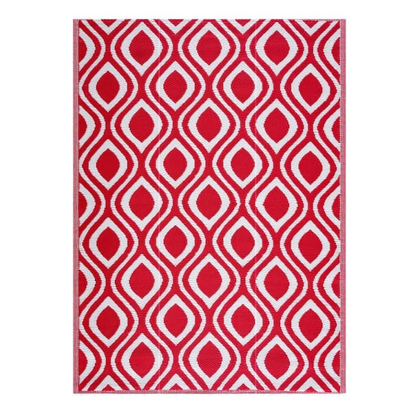 Venice Red and White 5 ft. x 7 ft. Folded Reversible Recycled Plastic Indoor/Outdoor Area Rug-Floor Mat