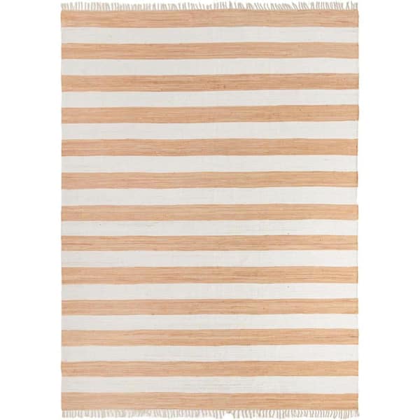 Unique Loom Chindi Rag Striped Beige 12 ft. 2 in. x 16 ft. 1 in. Area Rug
