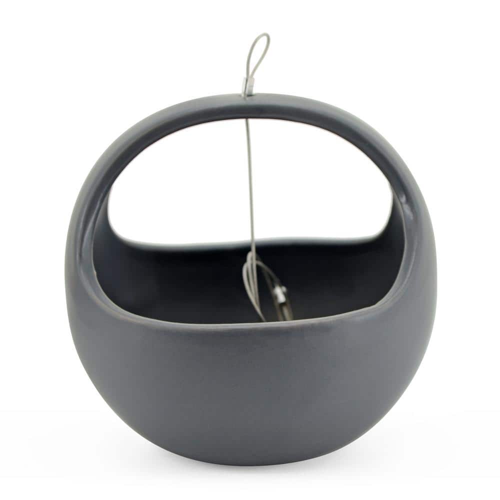 Basket 4-1/2 in. x 4-1/2 in. Dark Gray Ceramic Hanging Planter