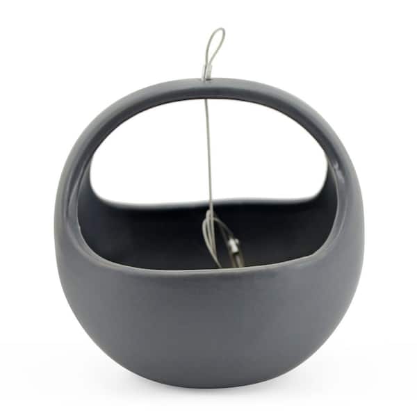 Basket 4-1/2 in. x 4-1/2 in. Dark Gray Ceramic Hanging Planter