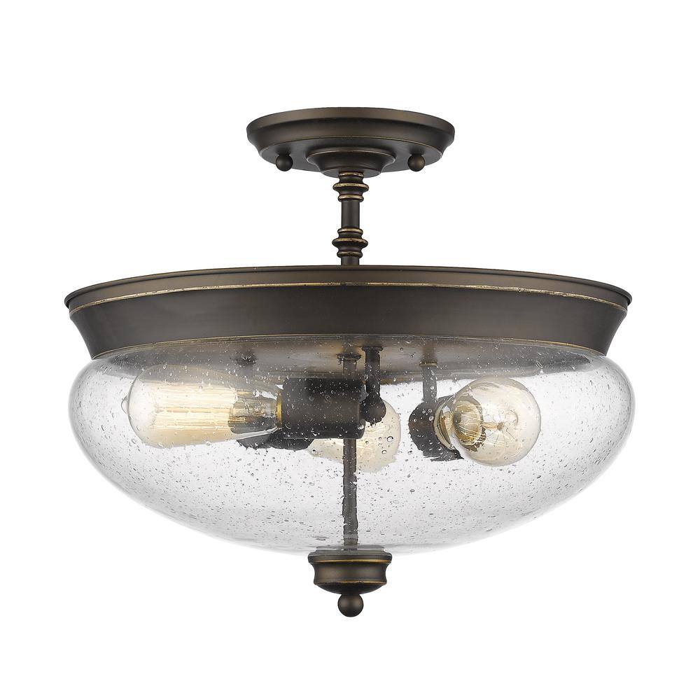 Amon 15 in. 3-Light Olde Bronze Semi-Flush Mount with Clear Seedy Shade ...