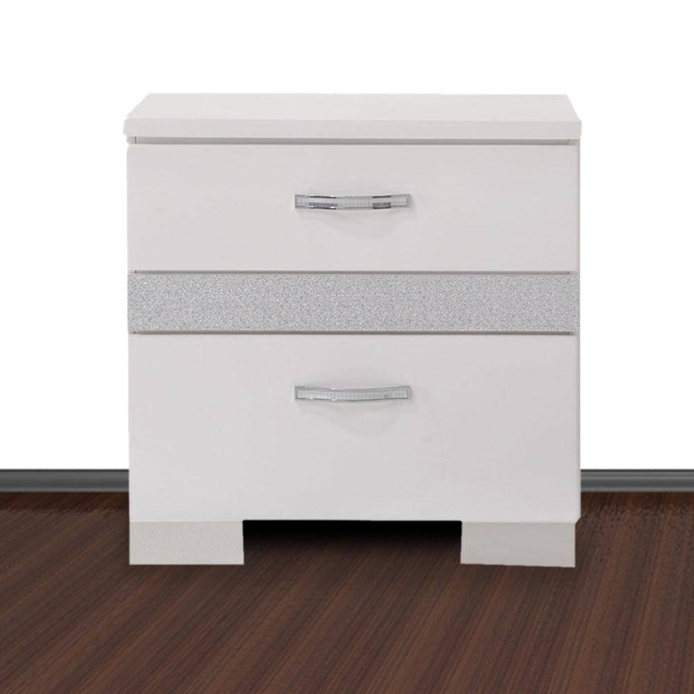 White Gloss Wood and Metal 2-Drawer Nightstand