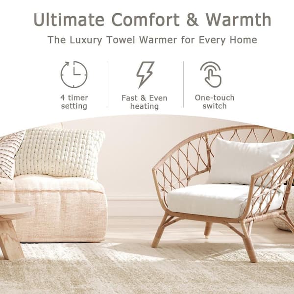 25L Capacity Single Towel Warmer Bucket in White, Electric Plug-In, 4 Timing Settings, Overheating Protection