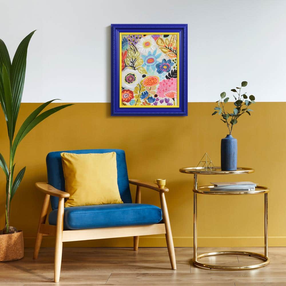 Vibrant Multicolor Floral Canvas Print with Blue and Yellow Frame