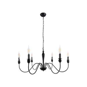 6-Light Matte Black Farmhouse Candle Style Chandelier for Dining Room, Kitchen Island and Bedroom with No Bulbs Included