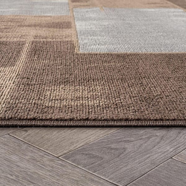 Modern Linear Area Rug for Living Room, Bedroom, or Entryway 8 ft. x 10 ft. Brown