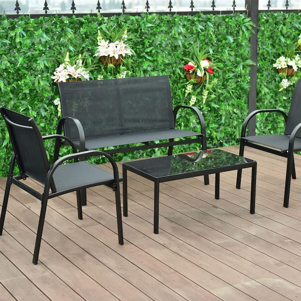Black 4-Piece Metal Patio Conversation Set
