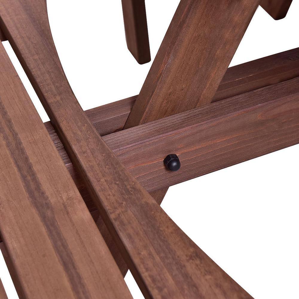 Brown Fir Wood Round Picnic Table Set with Umbrella Hole