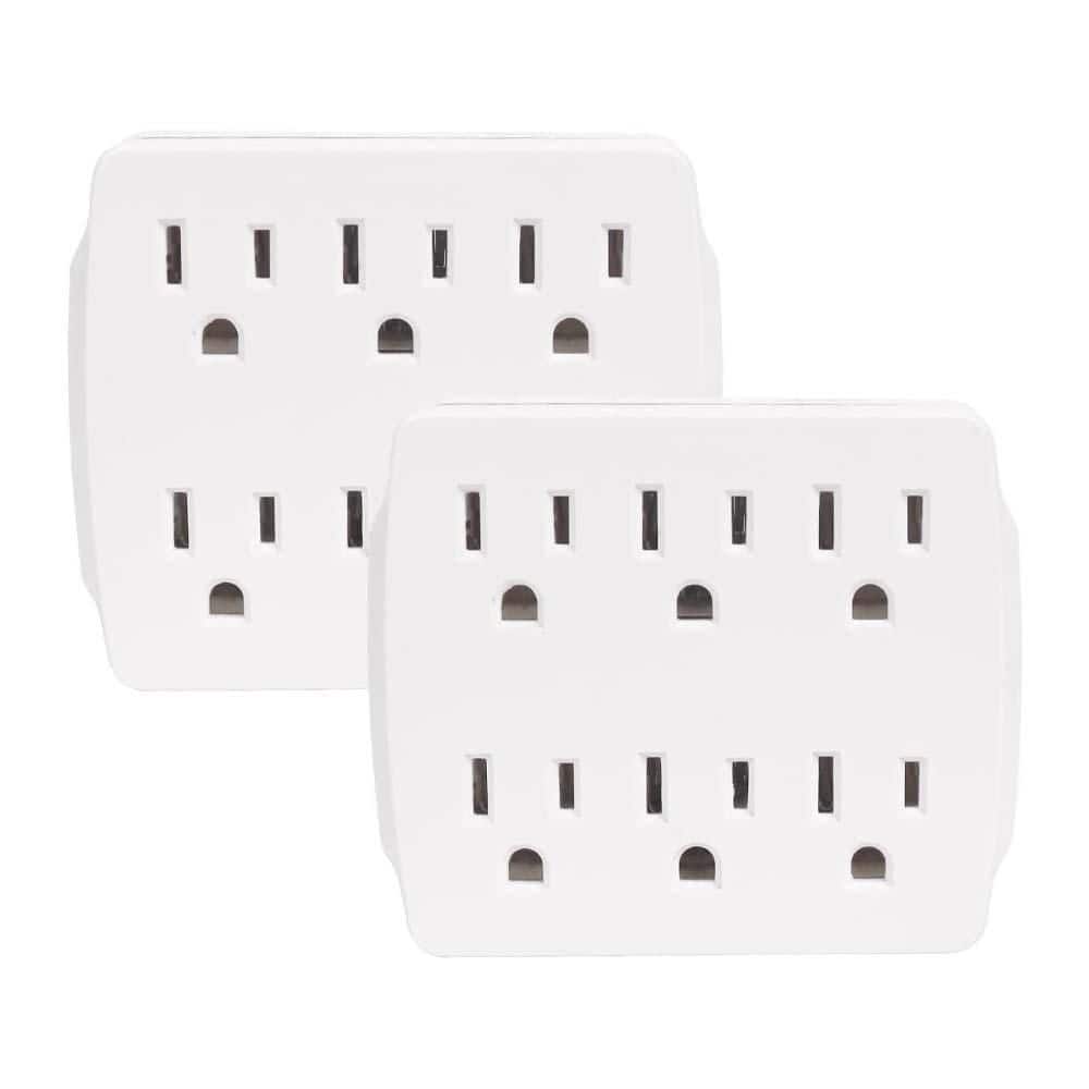 6 Outlet Extender Multi Plug with 3 Prong Electrical Splitter 15 Amp 125VAC 1875-Watt Grounded Wall Tap White 2 Pack price history on PriceWatchPro