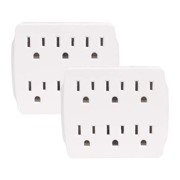 6 Outlet Extender Multi Plug with 3 Prong Electrical Splitter 15 Amp 125VAC 1875-Watt Grounded Wall Tap White 2 Pack