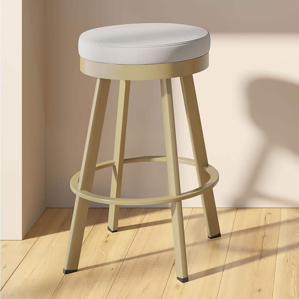 Light Grey Polyester and Golden Metal Swivel Bar Stool, 30" Height