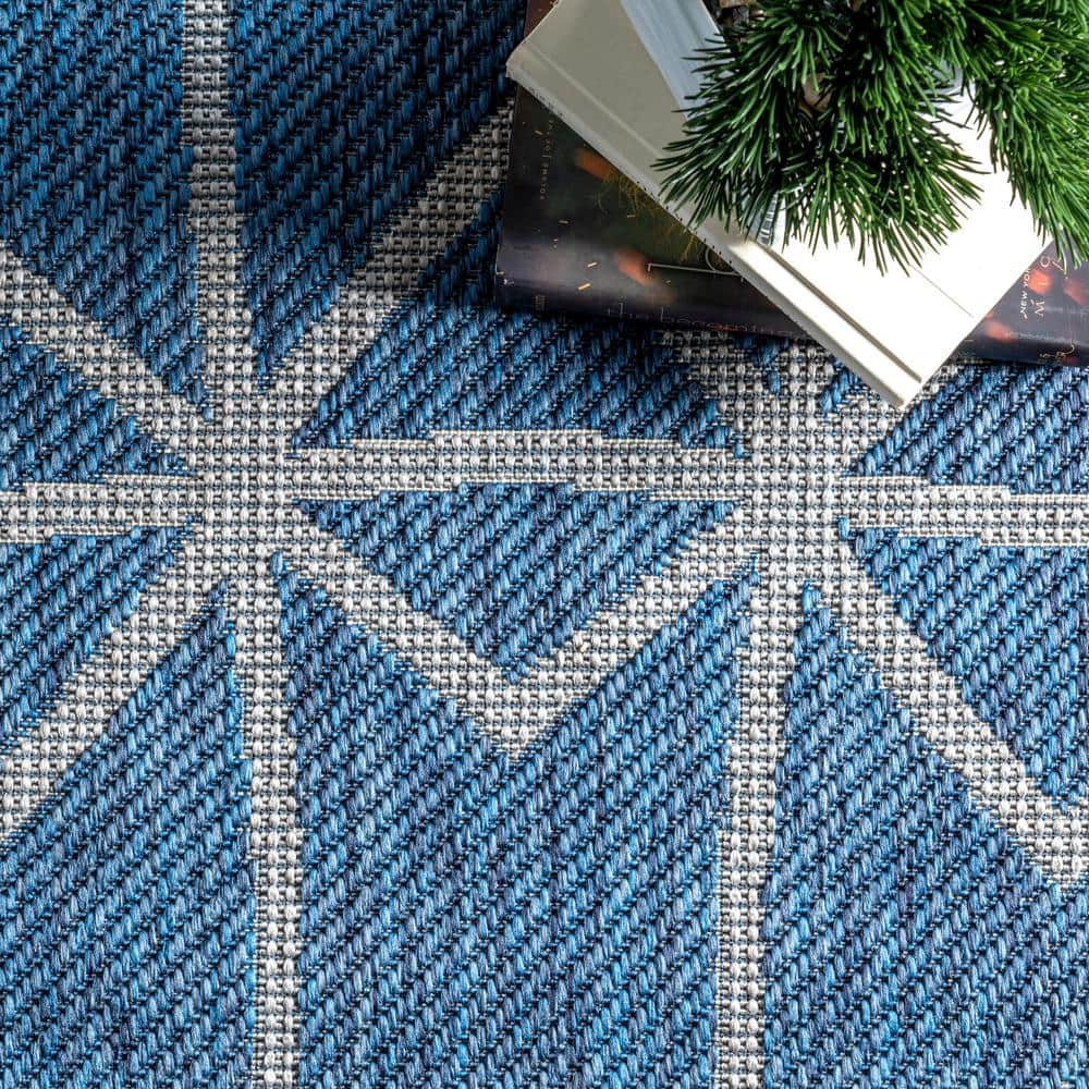 Modern Geometric Trellis 4' x 6' Blue Synthetic Area Rug