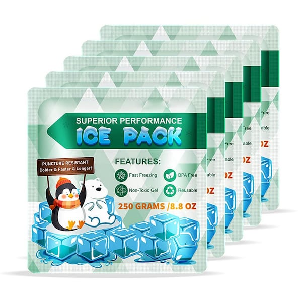 5-Pack Reusable Ice Packs for Lunch Boxes-12 Plus Hour Cooling Gel Packs for Camping, Beach, Office