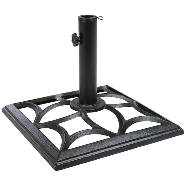 Sunnydaze 16 in. Square Cast Iron Classic Geometric Patio Umbrella Base in Black