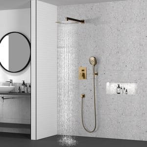 3-Spray 10 in. Dual Shower Head Wall Mounted Fixed and Handheld Shower Head 2.5GPM in Brushed Gold