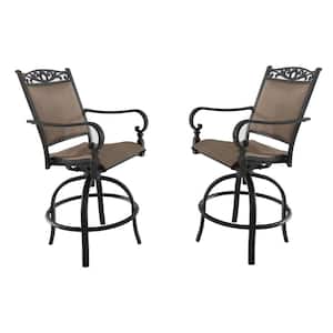 Tuscan Estate Swivel Aluminum Outdoor High Dining Chair in Heather Brown Sling (2-Pack)