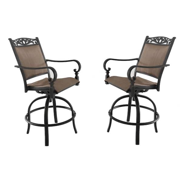 Royal Garden Tuscan Estate Swivel Aluminum Outdoor High Dining Chair in Heather Brown Sling (2-Pack)