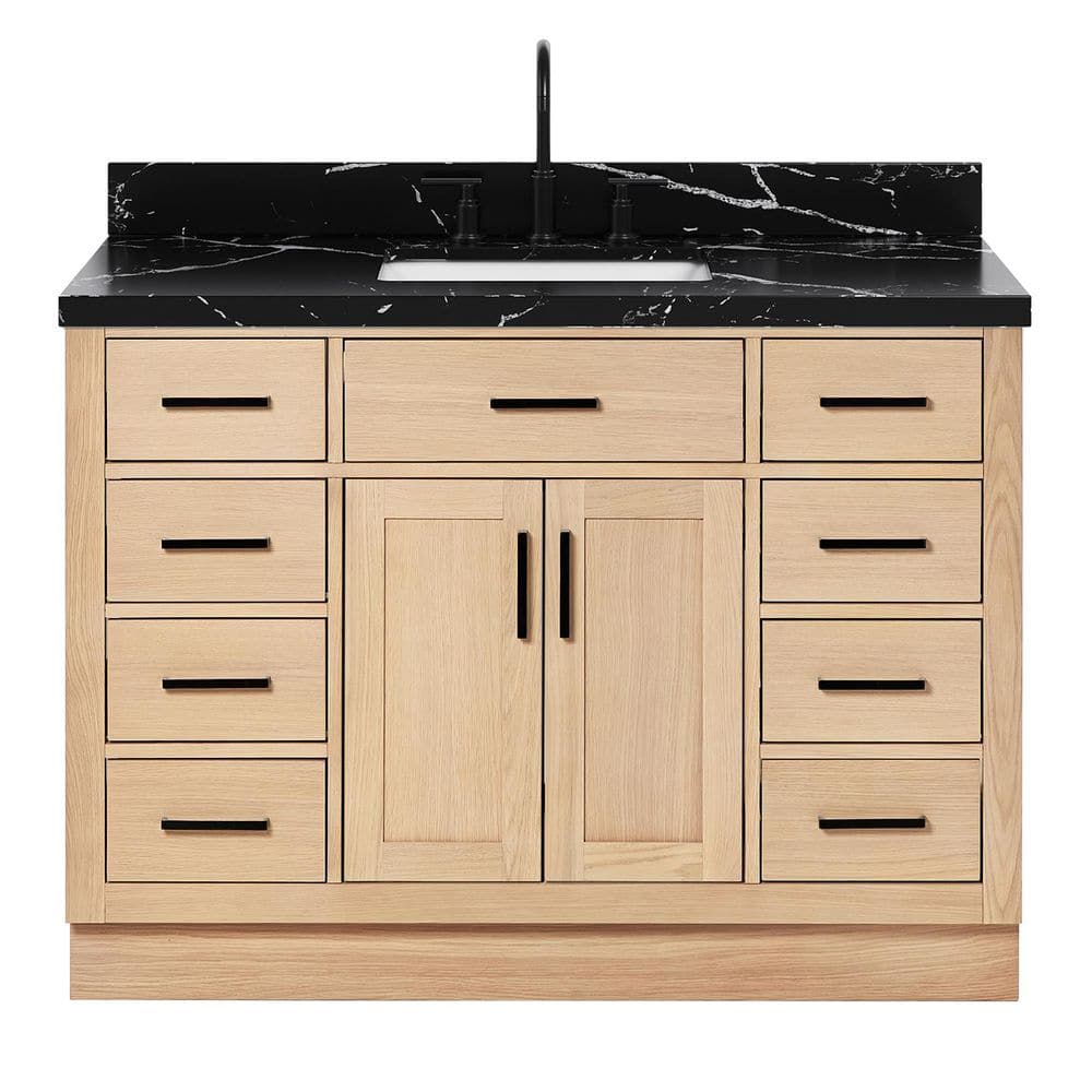 Hepburn 48 in. Single Sink Freestanding Bath Vanity in Oak with Nero Marquina Black Quartz Top price history on PriceWatchPro