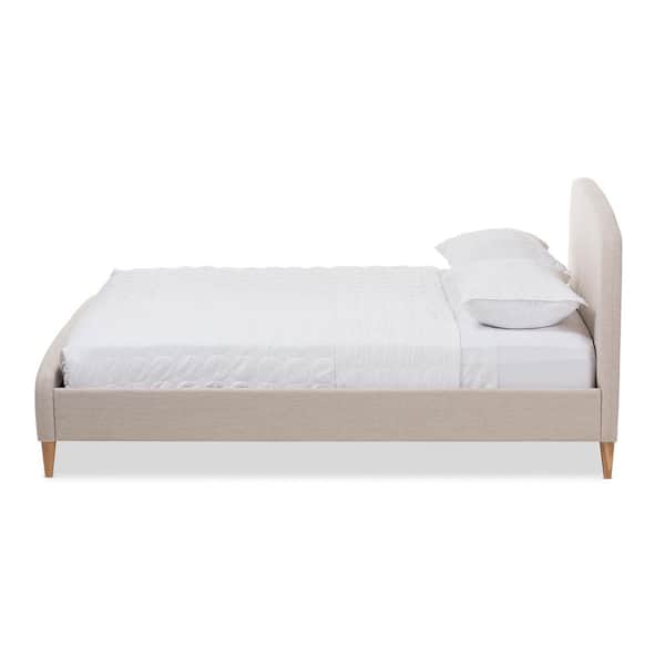 Mia Mid-Century Beige Fabric Upholstered King Size Bed