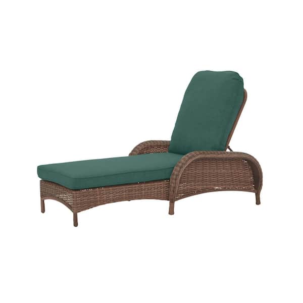 Hampton Bay Beacon Park Brown Wicker Outdoor Patio Chaise Lounge with CushionGuard Charleston Blue-Green Cushions