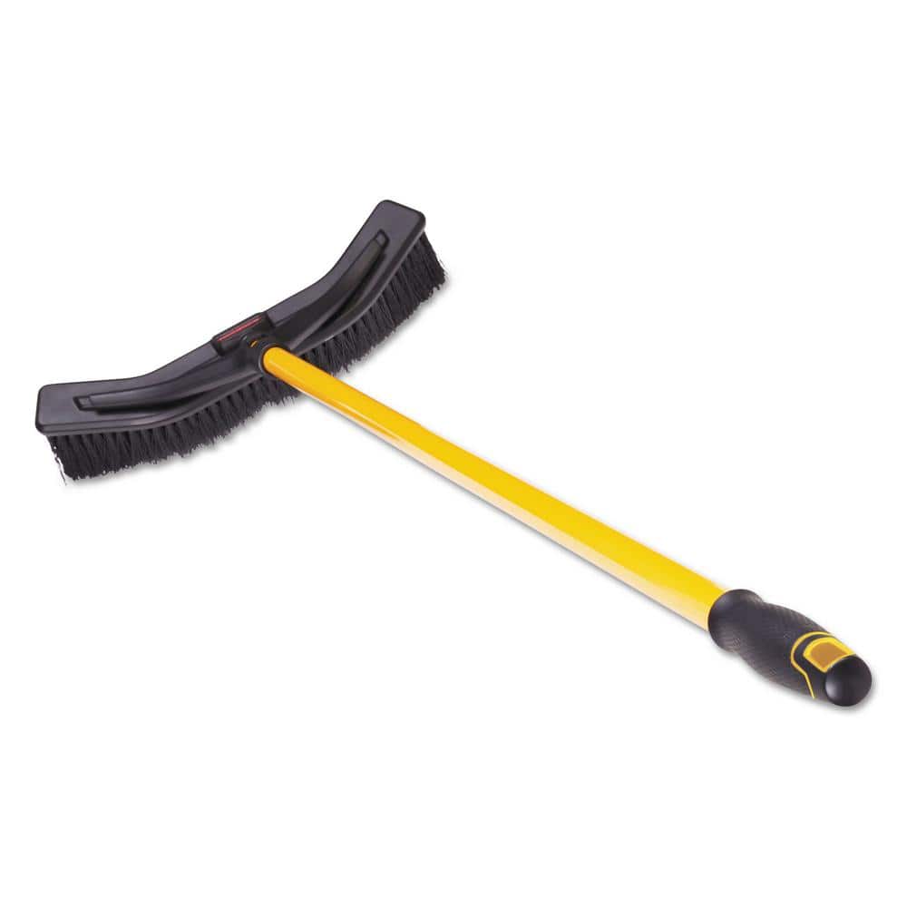 Maximizer 18" Yellow and Black Push-to-Center Broom with Steel Handle