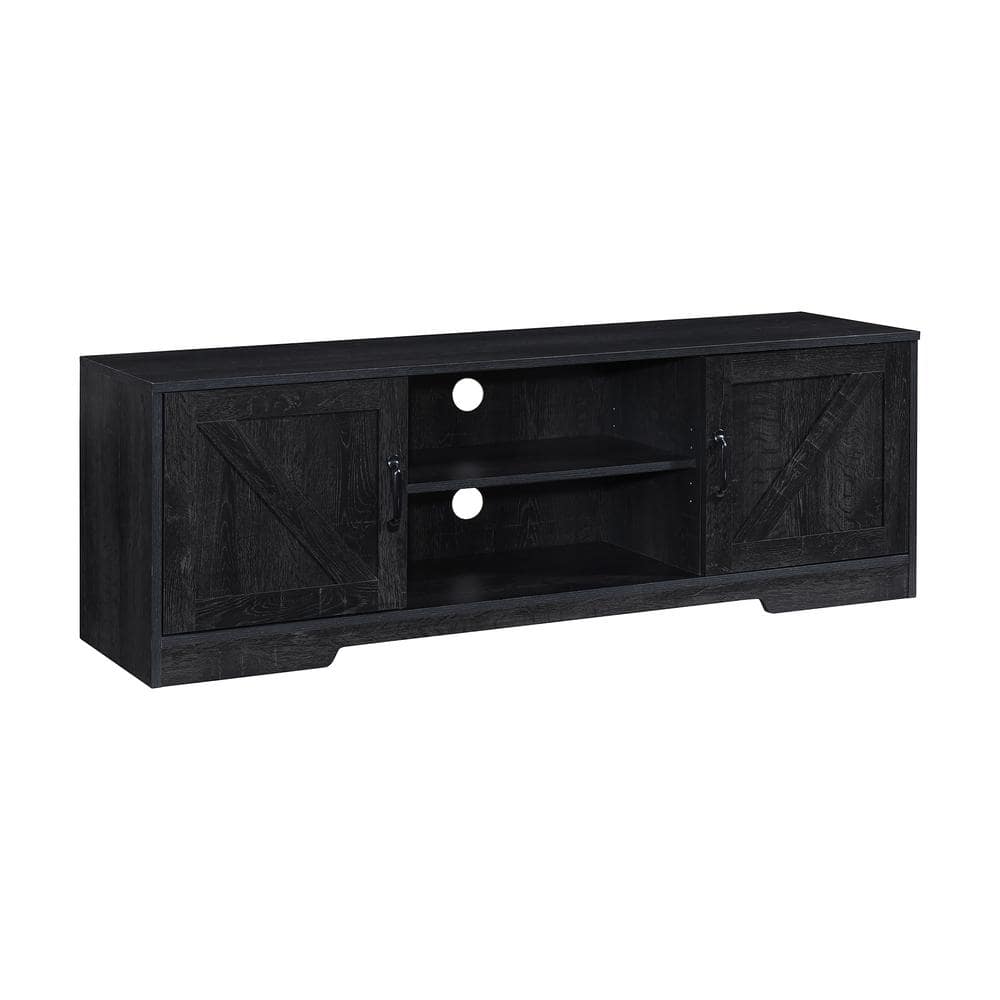 59" Black Oak Farmhouse TV Stand with Sliding Barn Doors