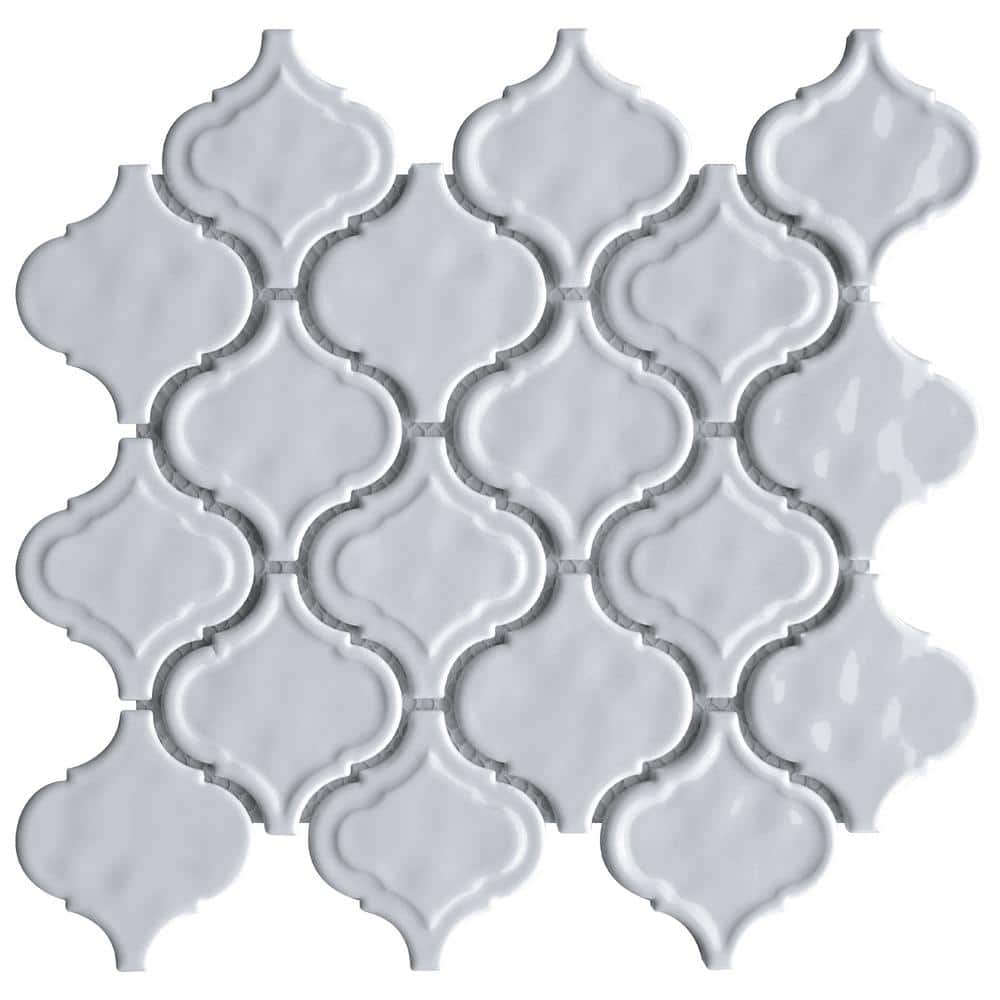 Classic White 10.36 in. x 9.38 in. Arabesque Glossy Glass Mosaic Tile (6.8 sq. ft./Case) price history on PriceWatchPro
