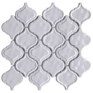 Classic White 10.36 in. x 9.38 in. Arabesque Glossy Glass Mosaic Tile (6.8 sq. ft./Case)