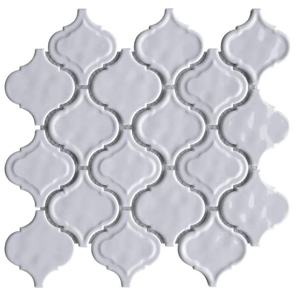 MOLOVO Classic White 10.36 in. x 9.38 in. Arabesque Glossy Glass Mosaic Tile (6.8 sq. ft./Case)