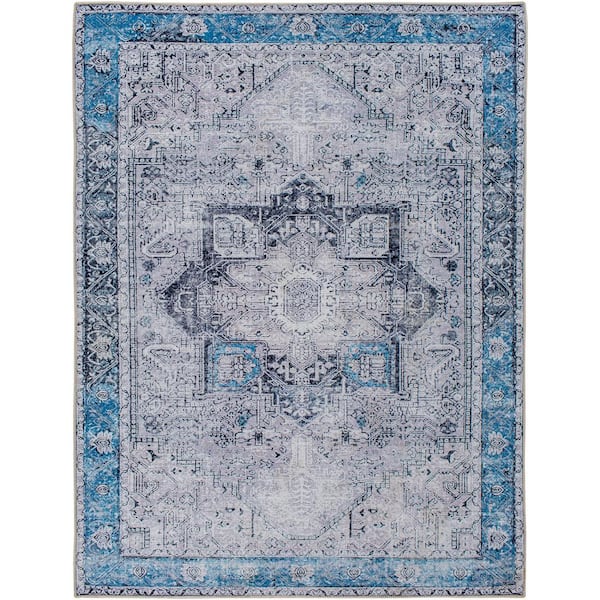 Livabliss Gilda Navy Traditional 5 ft. x 7 ft. Indoor Machine-Washable Area Rug