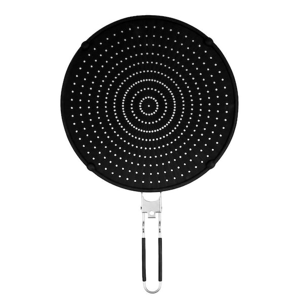 Black Silicone Folding Handle Pizza Splatter Screen Accessory, Grease-Free Cooking, Dishwasher Safe, 1 Piece